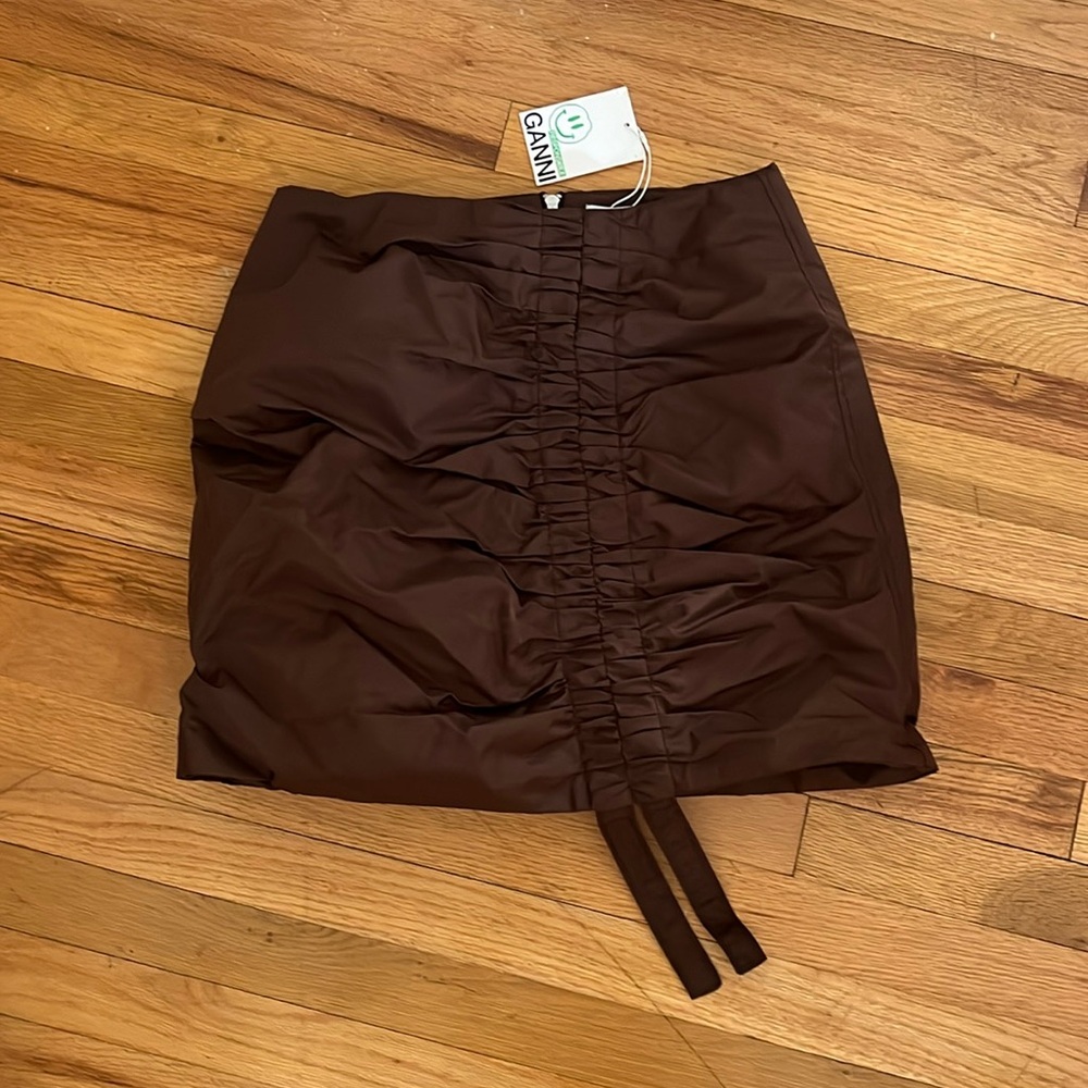 Ganni ruched shell mini skirt